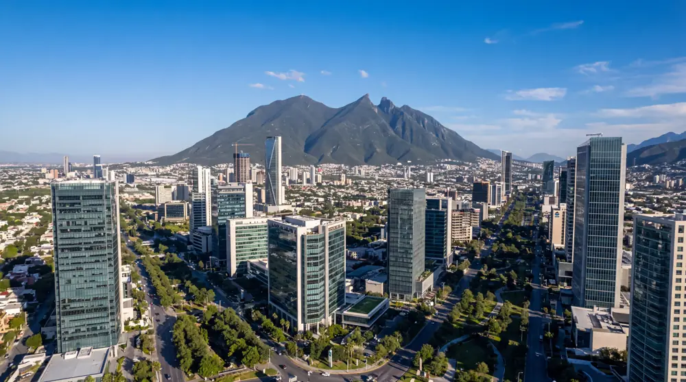 Aerial view of Monterrey with the Cerro de la Silla in the background